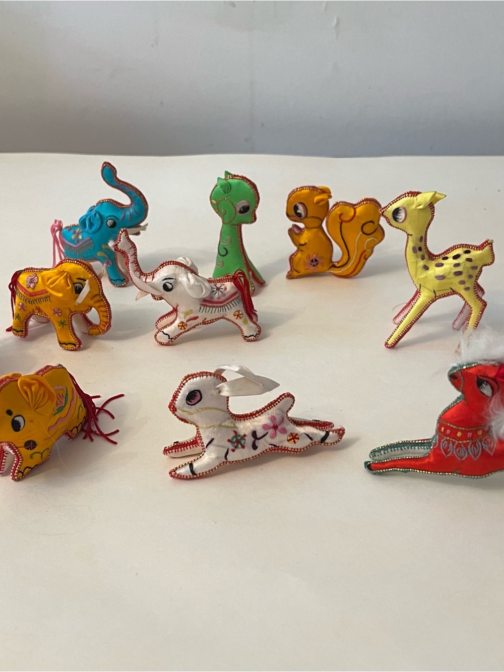 Vintage Handmade Indian Embroidered Stuffed Animal Ornaments. Set of 10. - Picture 10 of 10